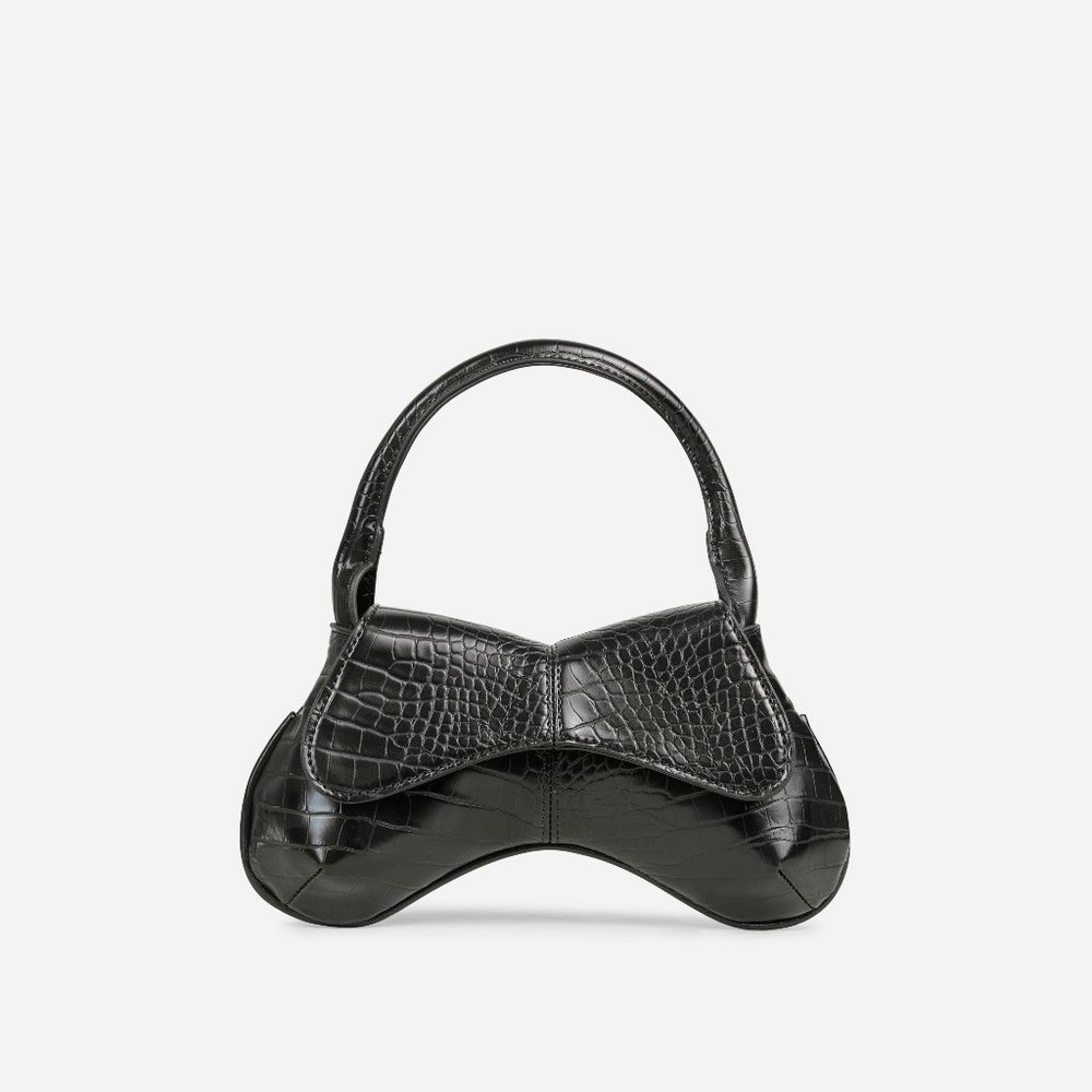 EGO SHOULDER BAG IN BLACK/WHITE CROC PRINT FAUX LEATHER